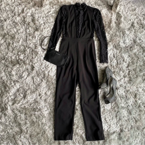 Express Black Lace Long Sleeve Jumpsuit Size 2 - Picture 3 of 8